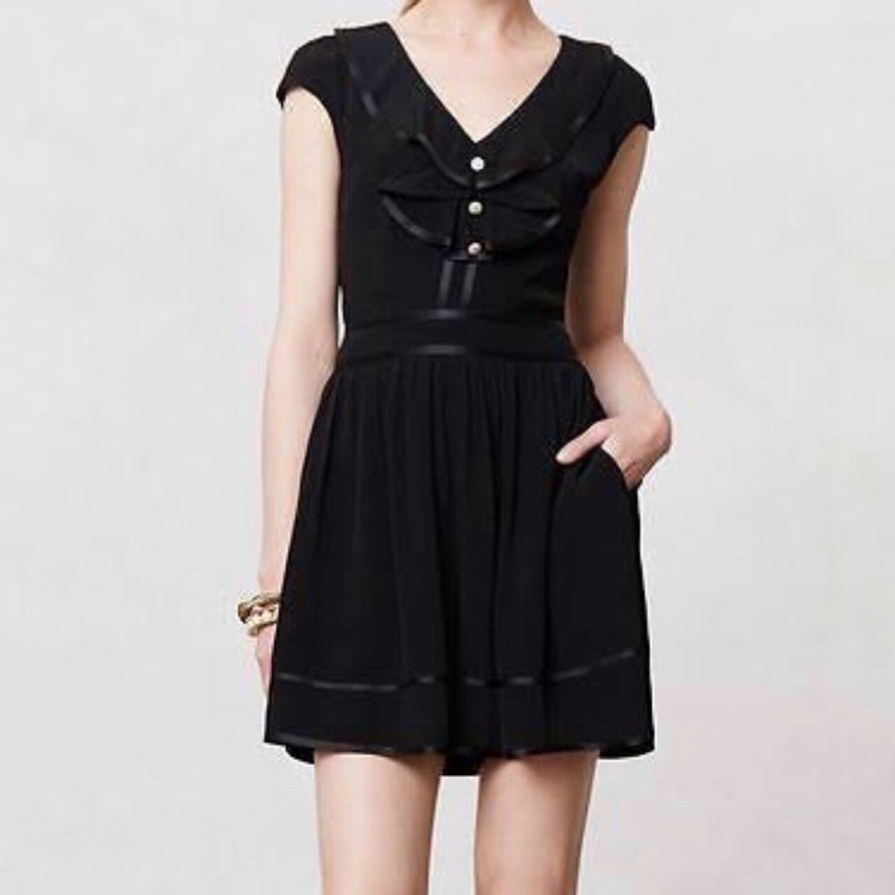 Anthropologie Elevenses Alexa Ruffle Black Romper